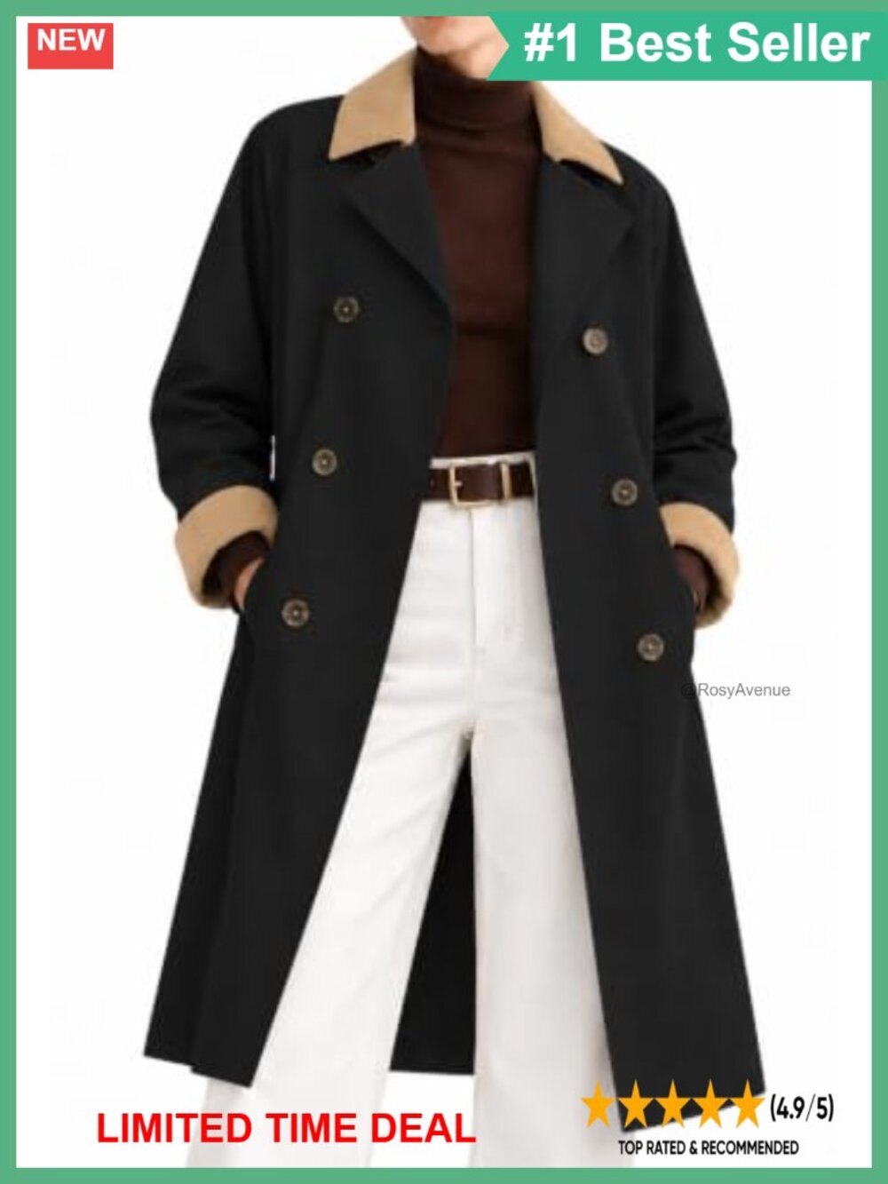 Water-Resistant Oversized Trench Coat Windproof Long Raglan Sleeve
